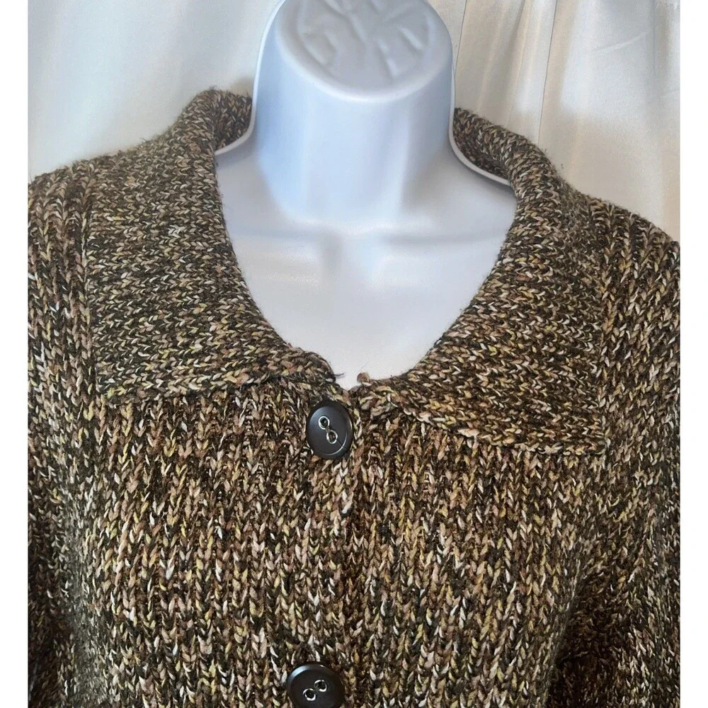 Dressbarn Women’s Brown Gold Marmeled Knit Cardigan Size XL Y2K Retro 3 Buttons